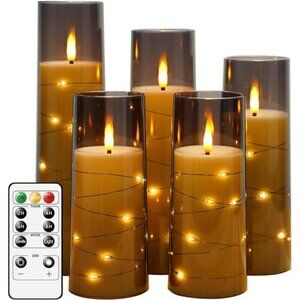 Flameless LED Candles with Timer 5 Pc Flickering Flameless Candles for Romantic